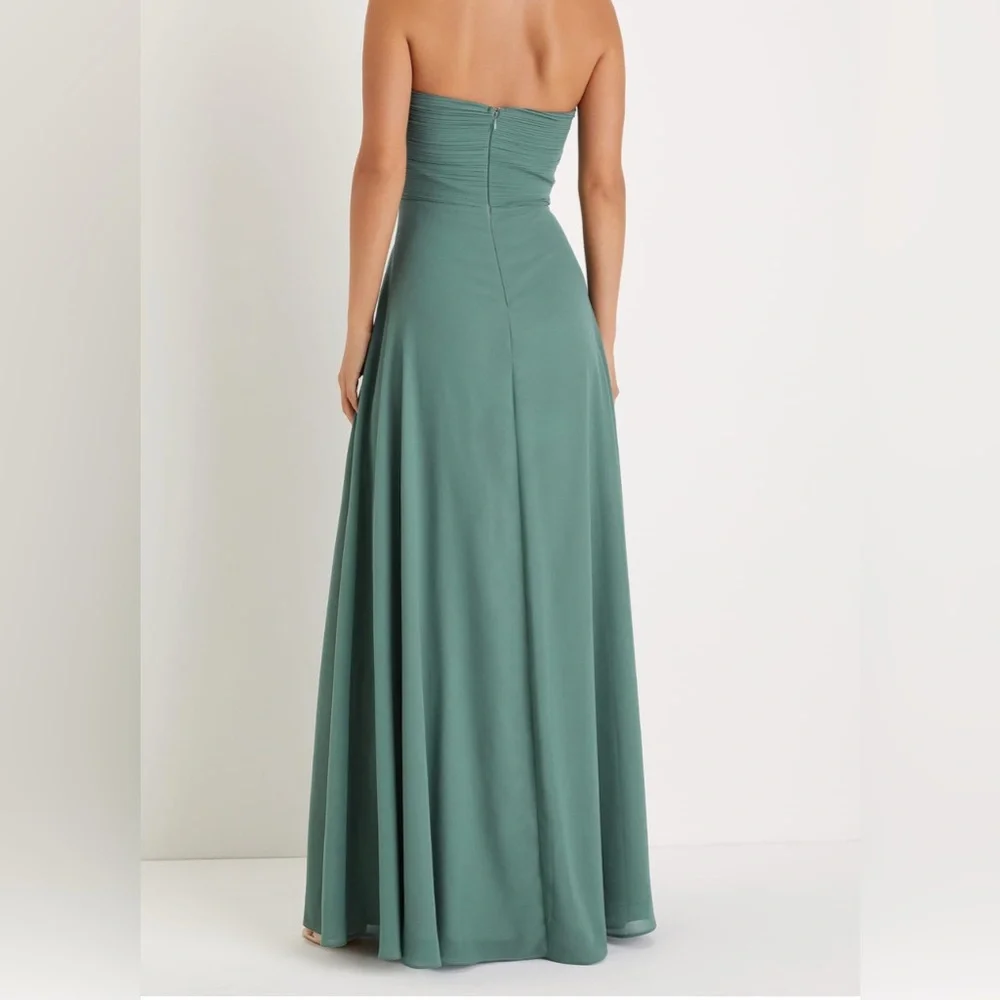 Lulu's Romantic Presence Sage Green Pleated Strapless Maxi Dress M - Picture 11 of 12